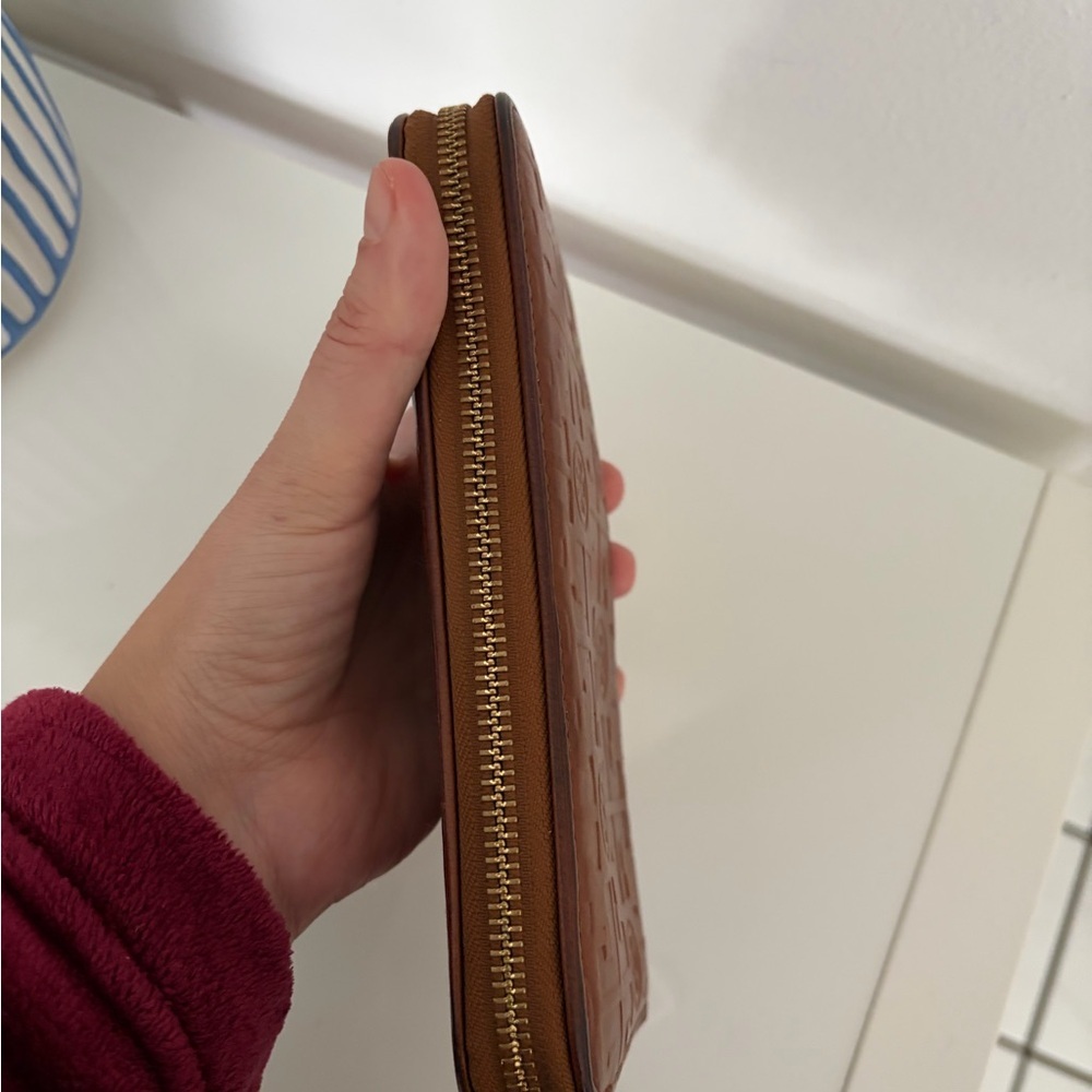 Tory Burch Embossed Logo Zip Wallet in Brown with Gold Hardware - Picture 7 of 14